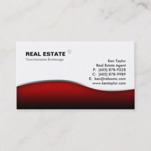 311 Real Estate Red Wave Modern Metal Business Card
