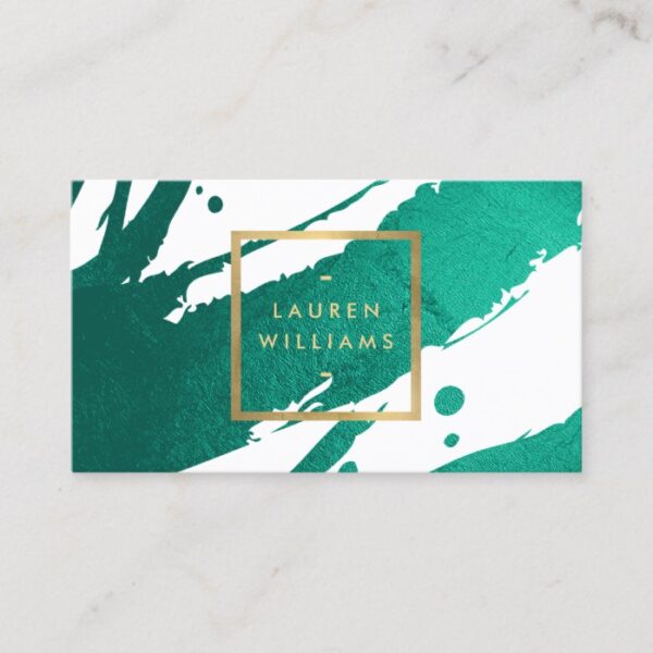 Abstract Emerald Green Brushstrokes Business Card