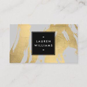 Abstract Faux Gold Brushstrokes on Gray Business Card