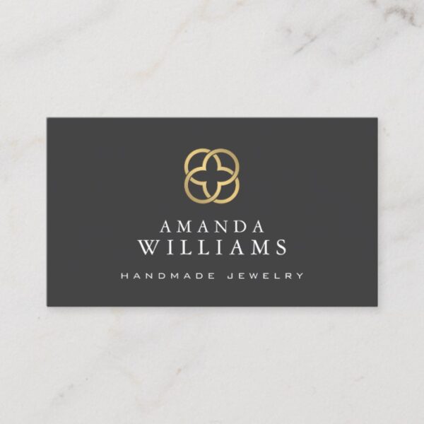 Abstract Faux Gold Clover Logo Jewelry Designer Business Card