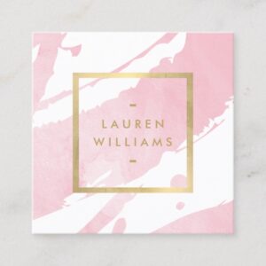 Abstract Pastel Pink Watercolor Brushstrokes Square Business Card