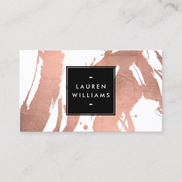 Abstract Rose Gold Brushstrokes on White Business Card