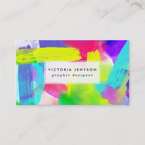 Abstract Stripes Neon Artistic Watercolor Pattern Business Card