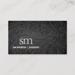 Acountant Black Floral Texture Monogram Finance Business Card
