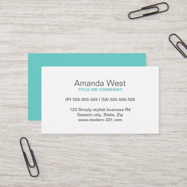 Aqua blue modern generic simple elegant personal business card