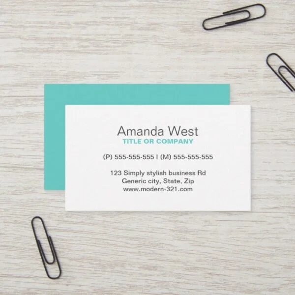 Aqua blue modern generic simple elegant personal business card