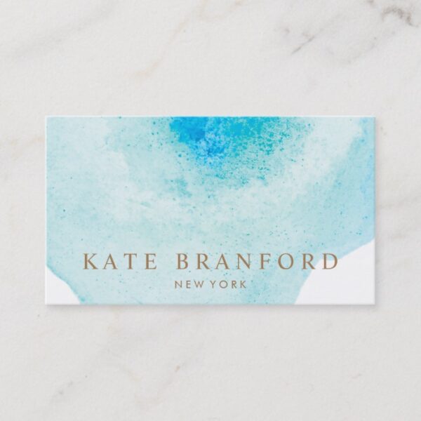 Artistic Turquoise Blue Abstract Watercolor Business Card