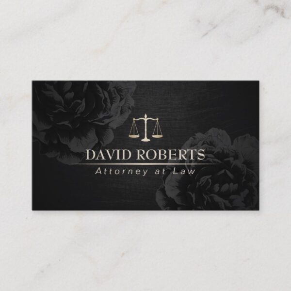 Attorney at Law Classy Black Floral Lawyer Business Card
