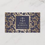 Attorney at Law Luxury Blue & Gold Damask Lawyer Business Card