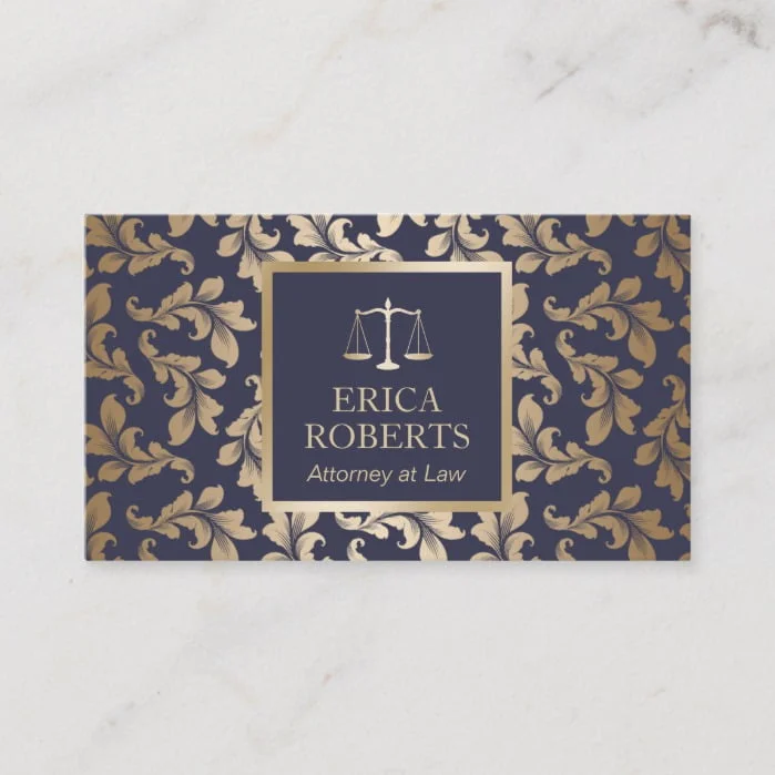 Attorney at Law Luxury Blue & Gold Damask Lawyer Business Card
