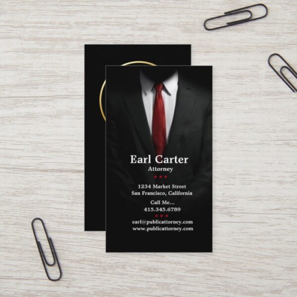 Attorney at Law Men's Suit Red Tie Business Cards