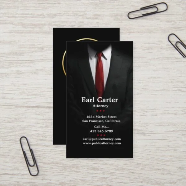 Attorney at Law Men's Suit Red Tie Business Cards