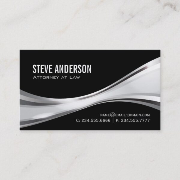 Attorney at Law - Modern Black Silver Metallic Business Card