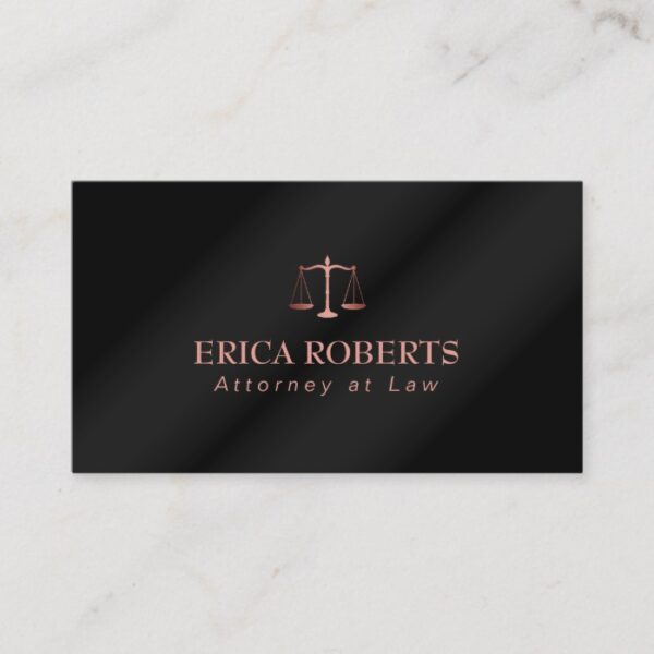 Attorney at Law Rose Gold Metallic Black Lawyer Business Card