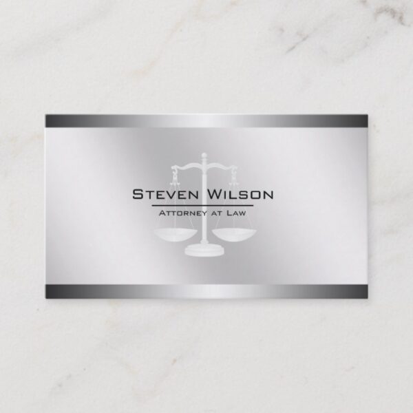 Attorney At Law White and Silver Steel Legal Scale Business Card