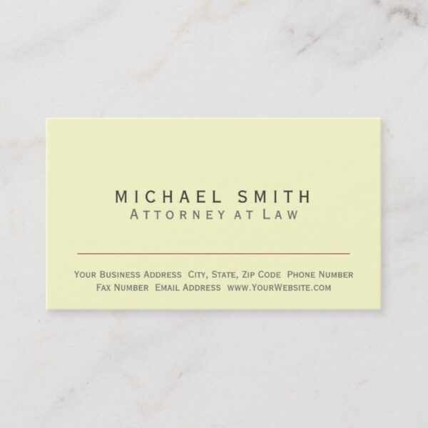 Attorney at Law - Yellow Minimal Business Card