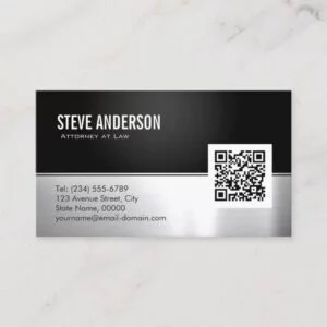 Attorney Lawyer Modern Black Metal Silver QR Code Business Card