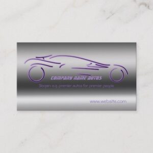 Auto Sales, Purple Luxury Sportscar, steel-effect Business Card
