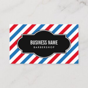 Barber Shop Professional Blue & Red Stripes Business Card