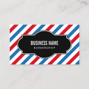 Barber Shop Professional Blue & Red Stripes Business Card