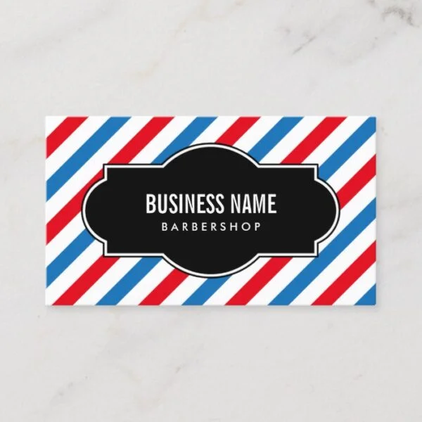 Barber Shop Professional Blue & Red Stripes Business Card