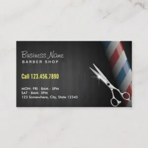 Barber Shop Professional Dark Wood Silver Scissor Business Card