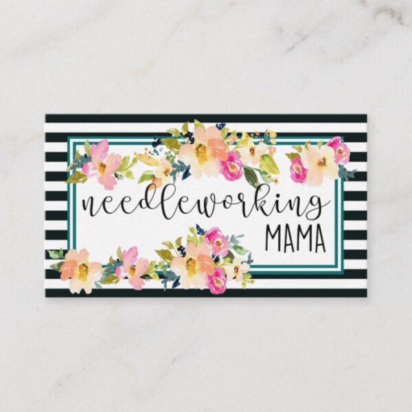 Beautiful floral and stripe 2 sided business card