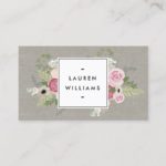Beautiful Pink Roses on Linen Modern Elegance Business Card