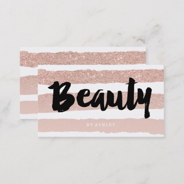 Beauty artist modern typography rose gold stripes business card