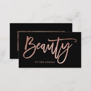 Beauty elegant faux rose gold typography black business card