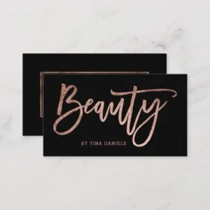 Beauty elegant faux rose gold typography black business card