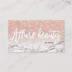 Beauty logo typography rose gold glitter marble business card