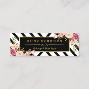 Beauty Salon Floral Gold Abstract Line Pattern Mini Business Card