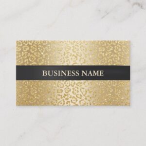 Beauty Salon Luxury Gold Leopard Black Striped Business Card