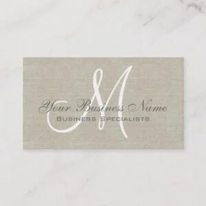 Beige Linen Grey Simple Plain Monogram Business Card