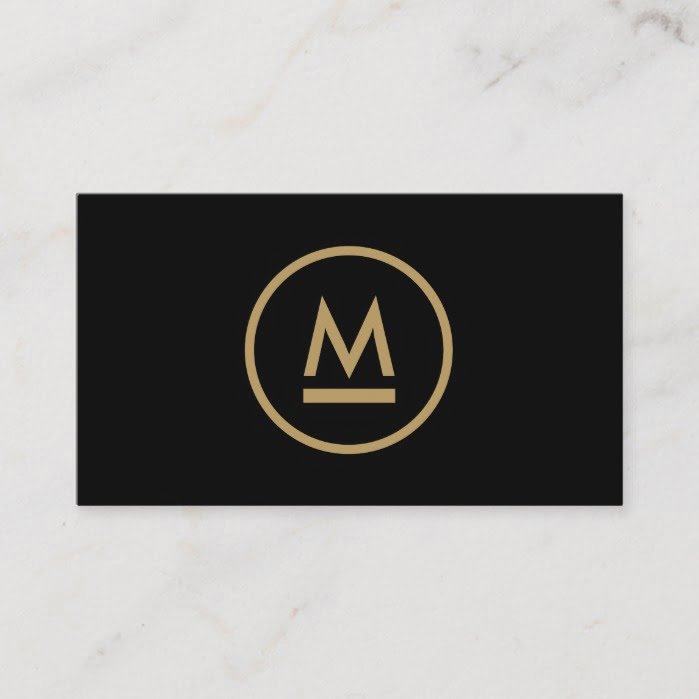 Big Initial Modern Monogram in Gold on Black Business Card