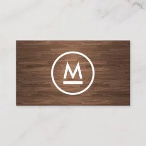 Big Initial Modern Monogram on Brown Wood Business Card
