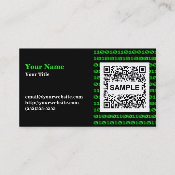 Binary QR Code Business Card - Monochrome Green