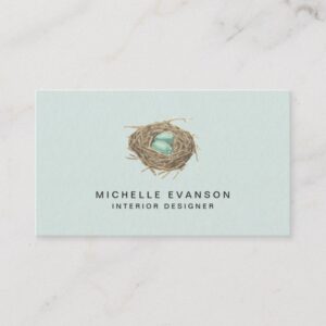 Bird Nest Simple Elegant Mint Professional Business Card