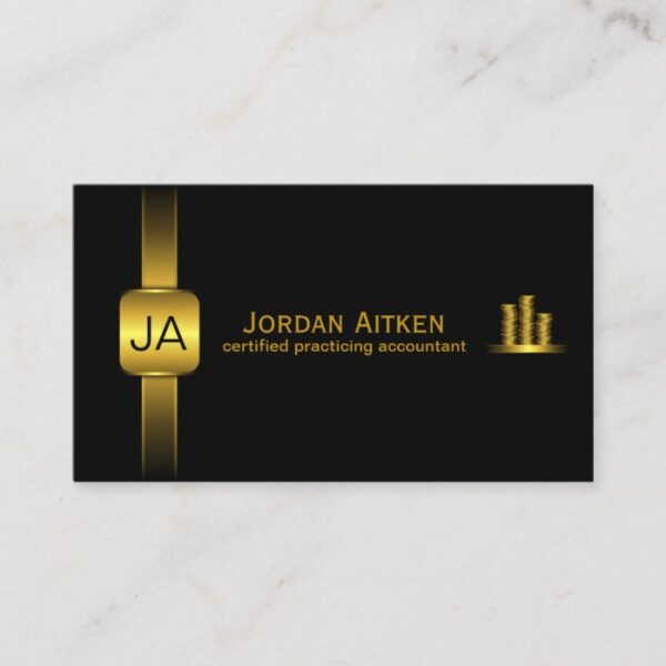 Black and Gold Coins Horizontal CPA Accountant Business Card