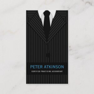 Black and Gray Pinstripe Suit Vertical Accountant Business Card
