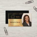Black and Metallic Gold Realtor Photo Design Business Card