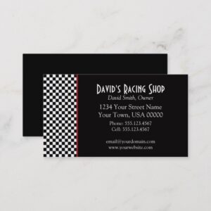 Black and White Checks Red Stripe Business Card