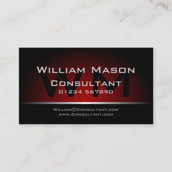 Black Red Monogram Professional - Business Card