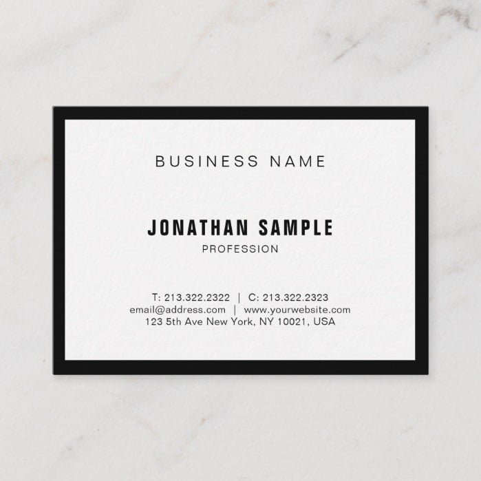 Black White Elegant Simple Design Modern BW Plain Business Card