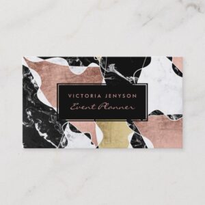 Black white marble rose gold block event planner business card