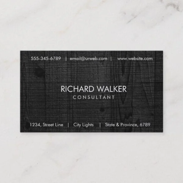 Black Wood Elegant Modern Professional White Business Card
