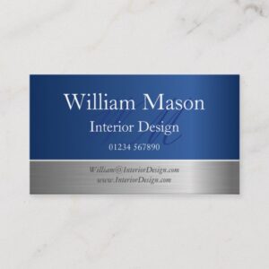 Blue Foil and Steel Effect Monogram Business Card
