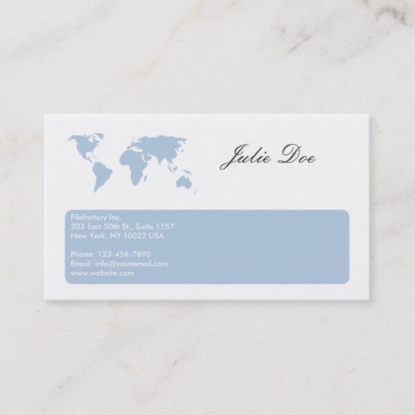 Blue world map business card