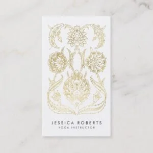 Bohemian Faux Gold Foil Modern Trendy Floral Business Card